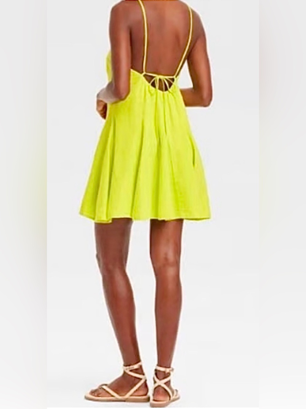 NWT A New Day Neon Lime Green-Yellow Backless A-Line Linen Mini Dress Size S